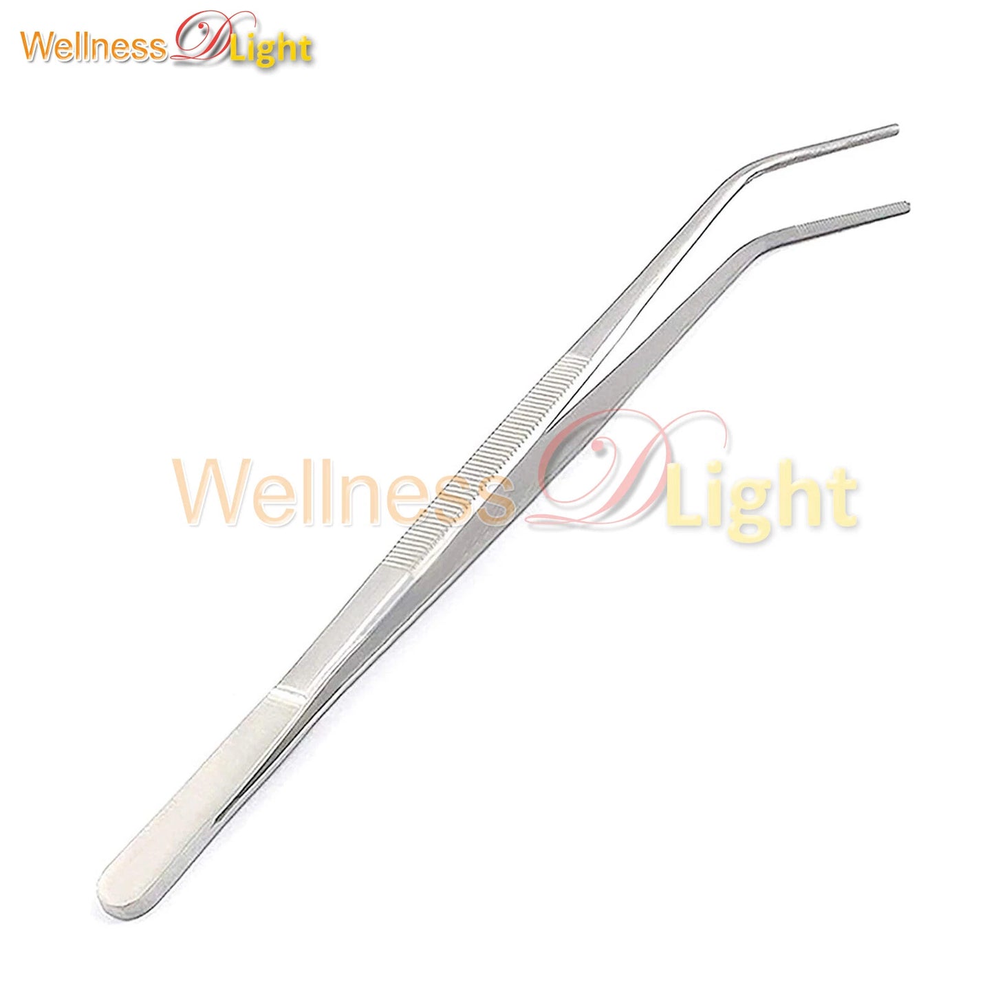 Stainless Steel Precision Kitchen Culinary Tweezers Tongs (12" Curved, Silver)