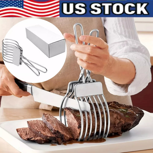 Stainless Steel Roast Beef Cutting Tongs Meat Bread Slicing Tong For Onion Bread