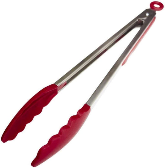 StarPack Basics Silicone Kitchen Tongs 12" Stainless Steel with Non-Stick Silicone Tips, Cherry Red