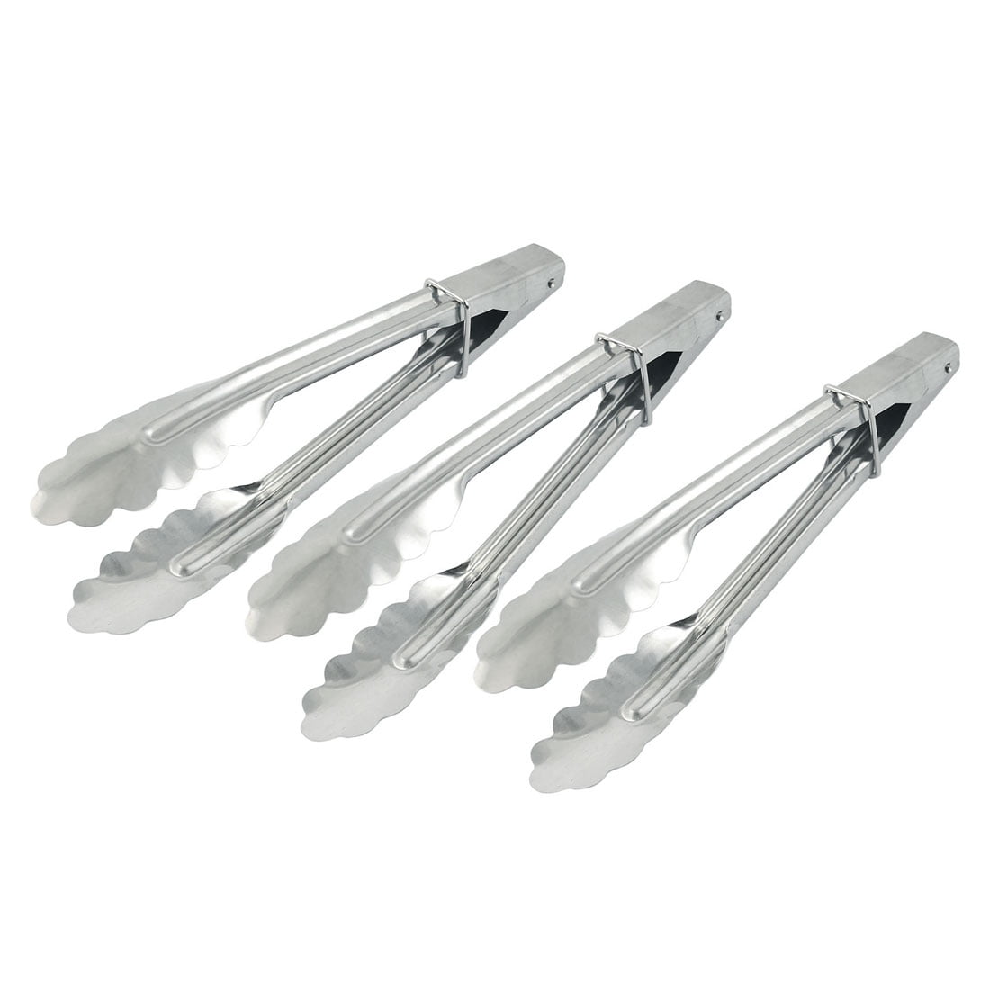 Unique Bargains Metal Clip BBQ Barbecue Buffet Meat Bread Food Locking Tongs Silver Tone 3PCS
