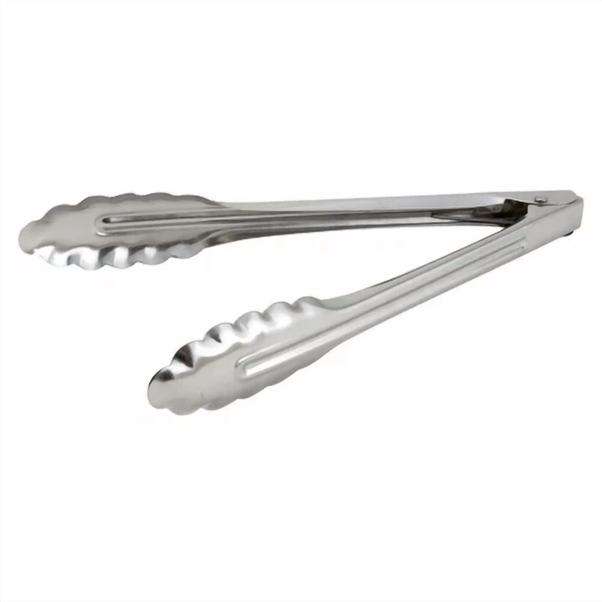 Utility Tong Coiled Spring Scalloped Edges Medium Weight Stainless Steel 9 1/2"