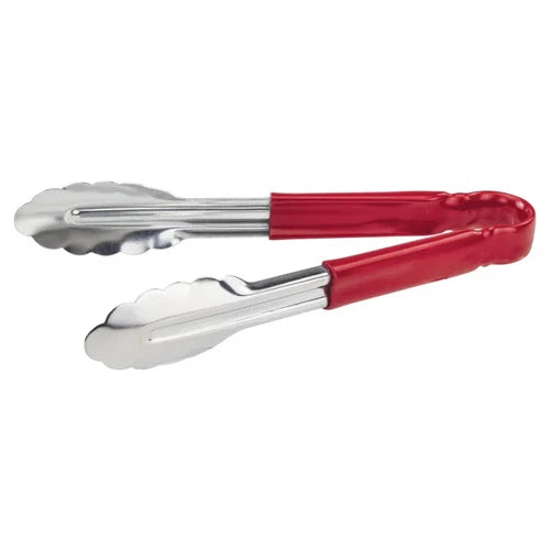 Utility Tong Scalloped Edges Stainless Steel Polypropylene Handle Red 9"
