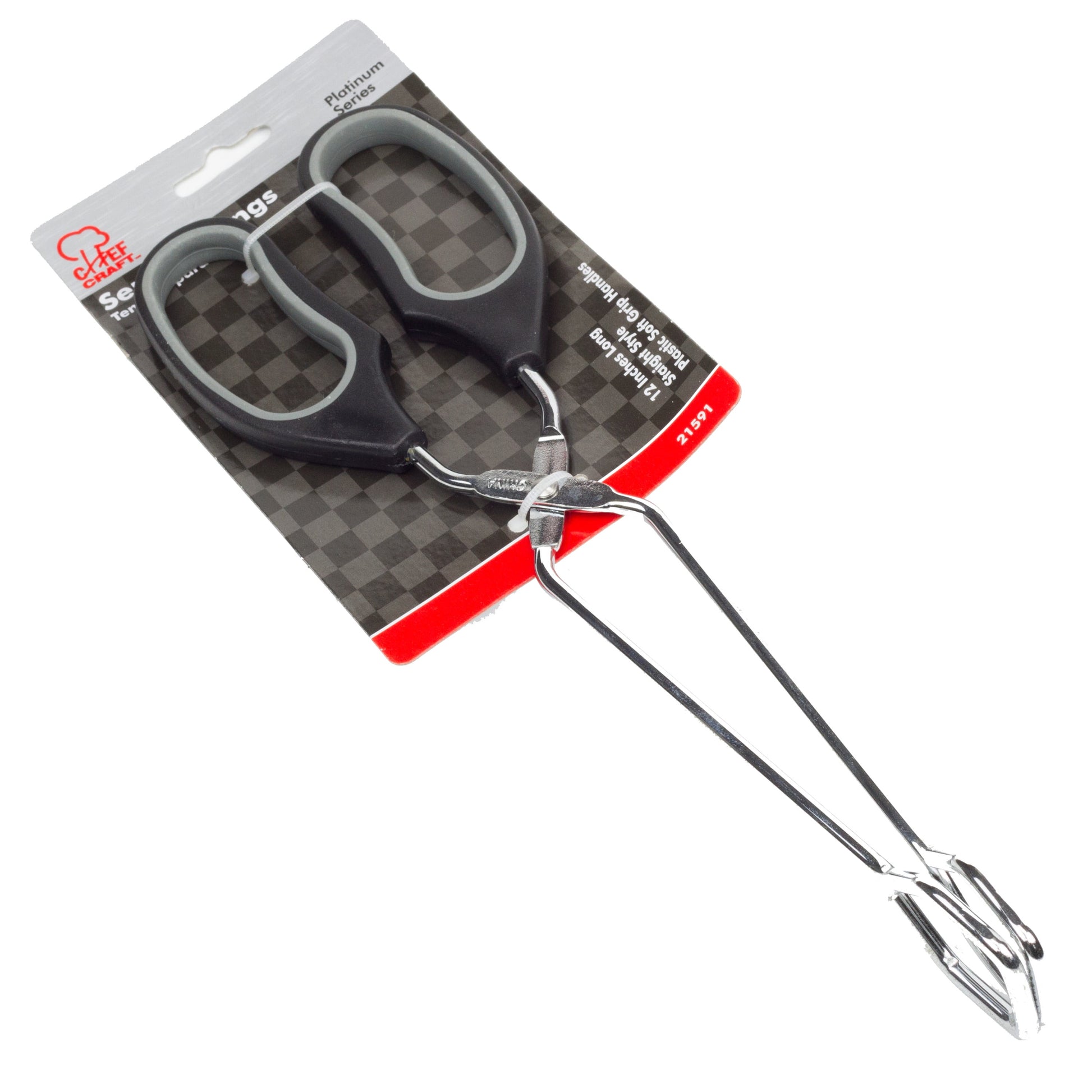 Chef Craft Classic Straight Tongs, 12 inches in Length, Black