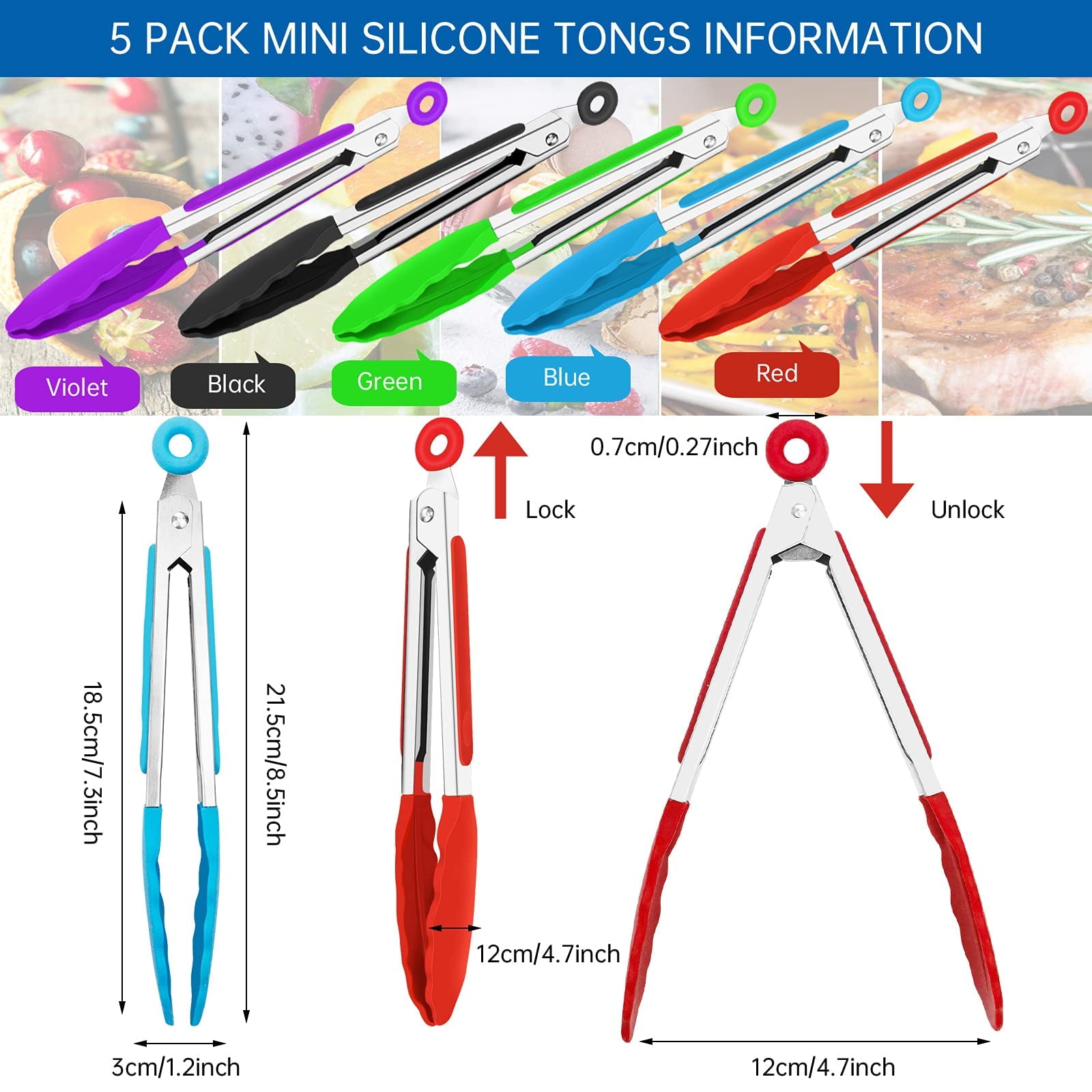 Visen Heat Resistant Non-Stick Silicone Mini Kitchen Tongs (5 Count)