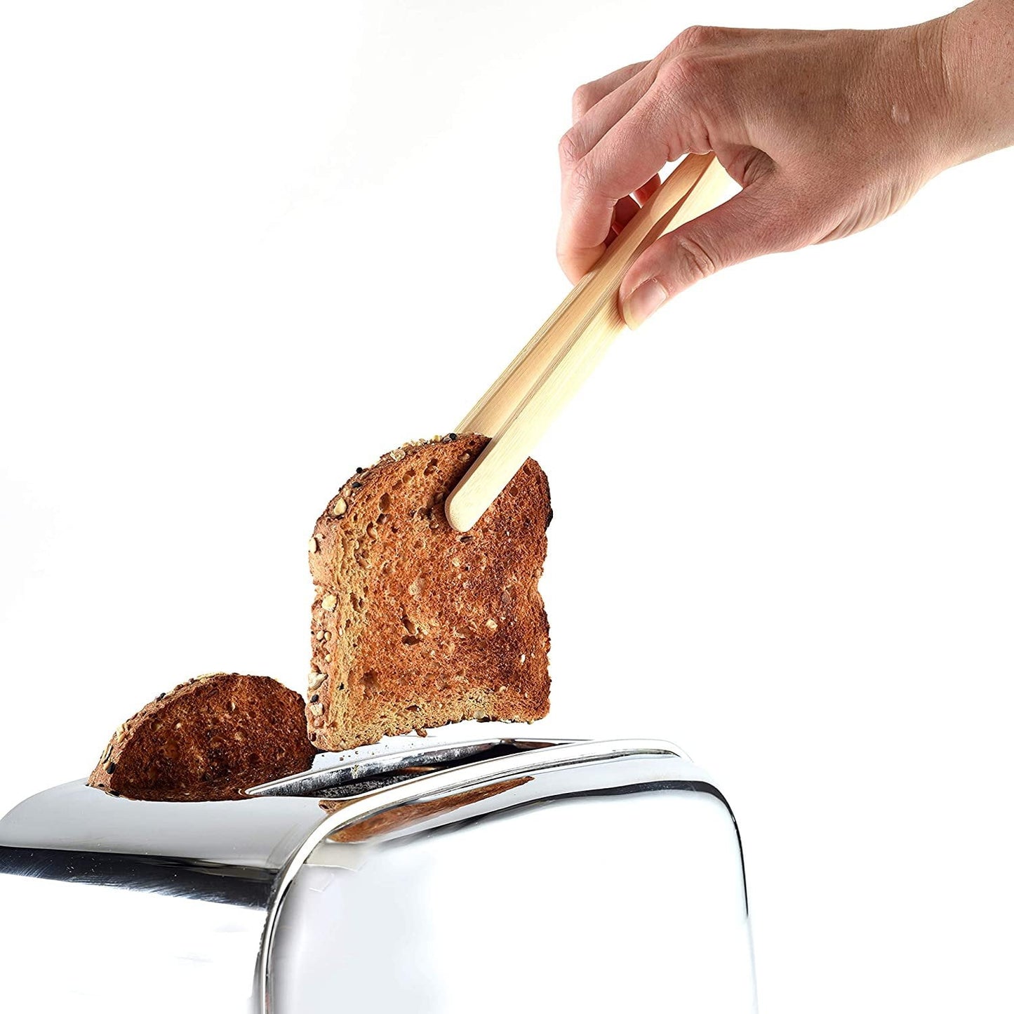 Norpro Bamboo Toaster Tongs with Magnet