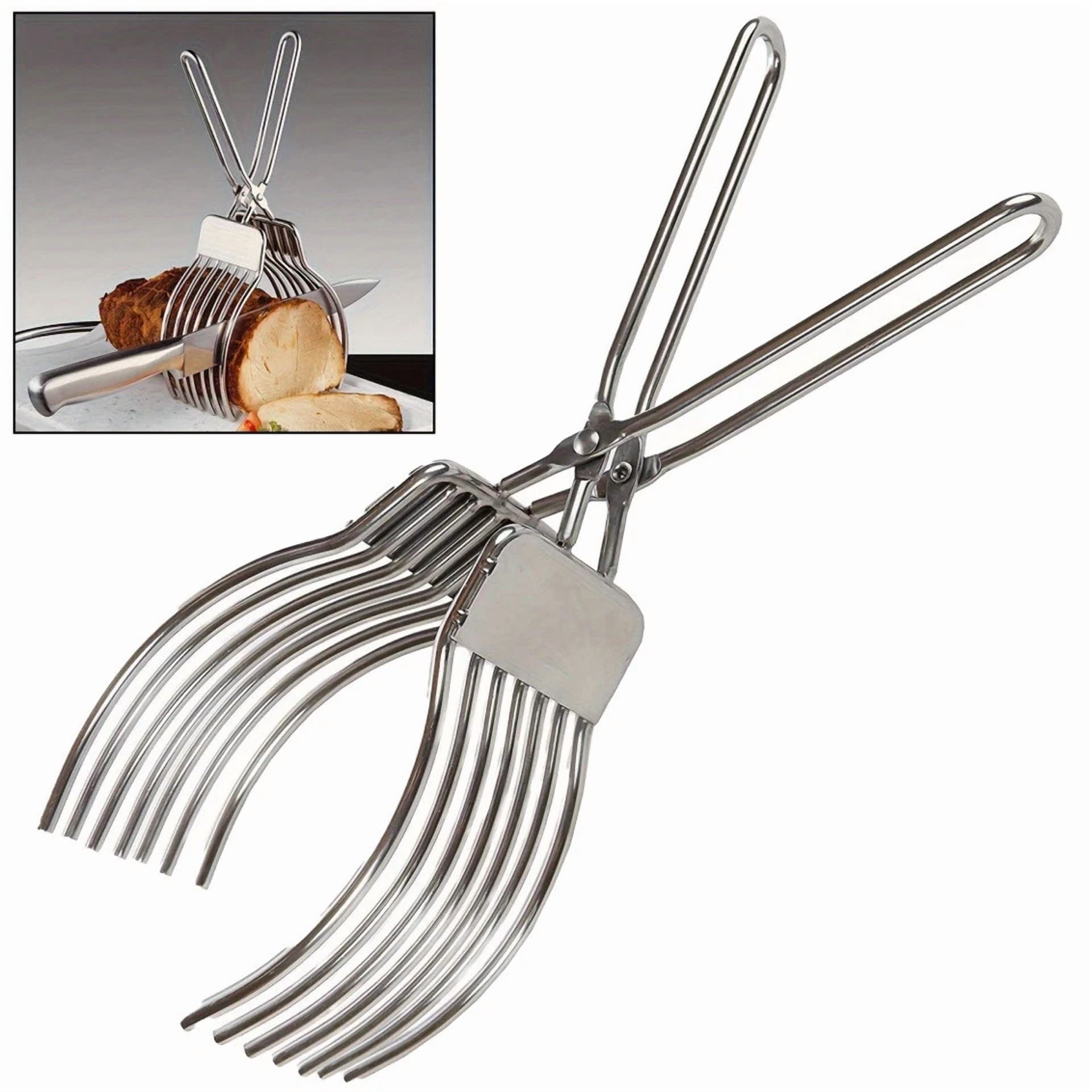 Stainless Steel Roast Beef Cutting Tongs Meat Bread Slicing Tong Onion Tomato