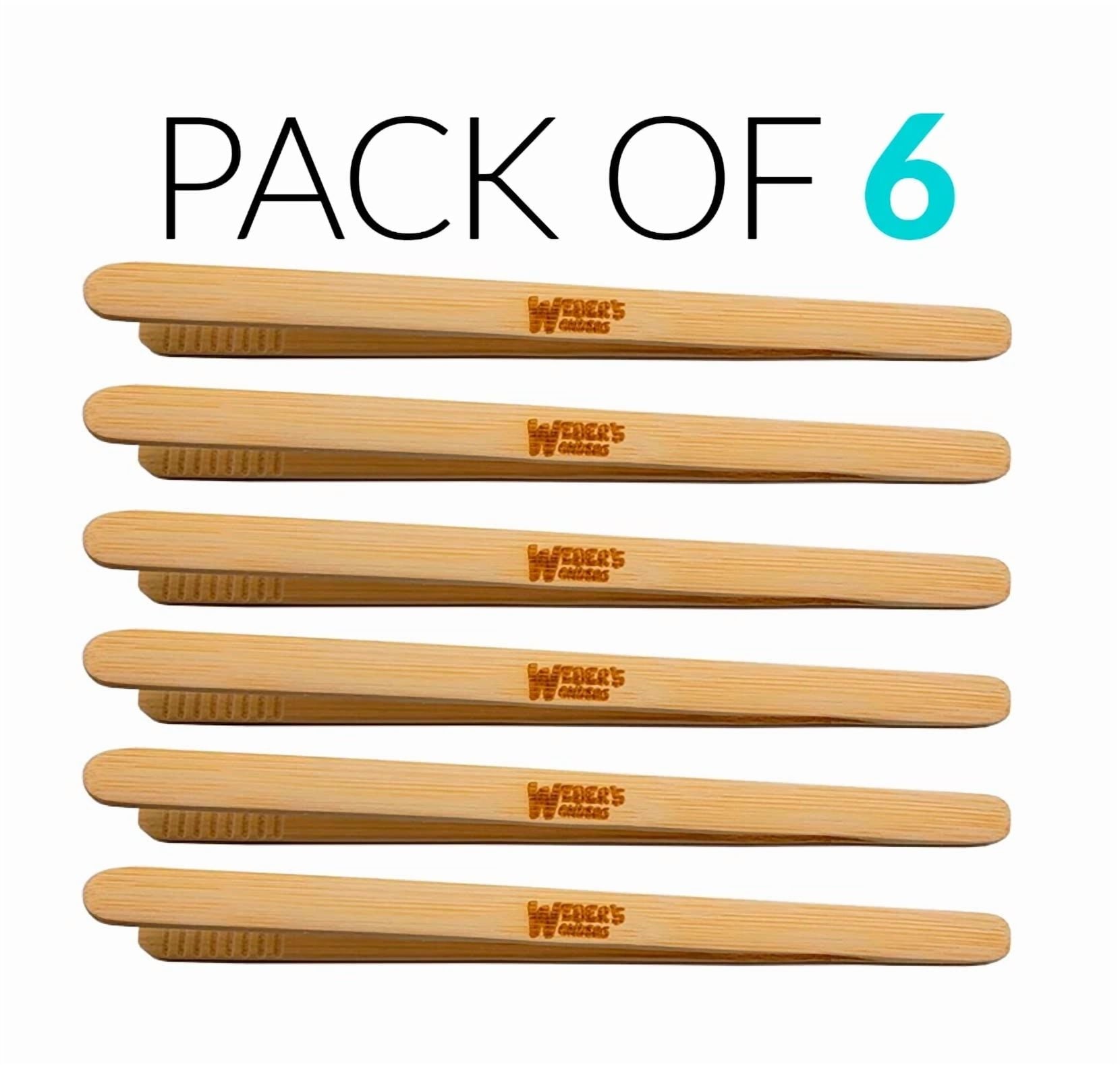 6 Pack Bamboo Toaster Tongs For Cooking - Kitchen Accessory - Bread Toast Bacon