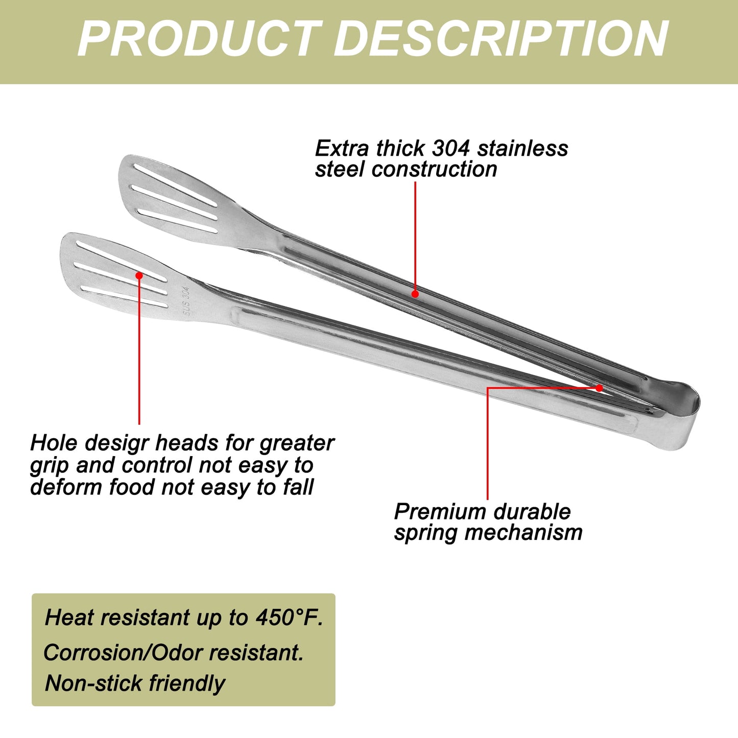 Uxcell Kitchen Tong Set for Cooking Stainless Steel Tongs Toaster Salad 2Pcs