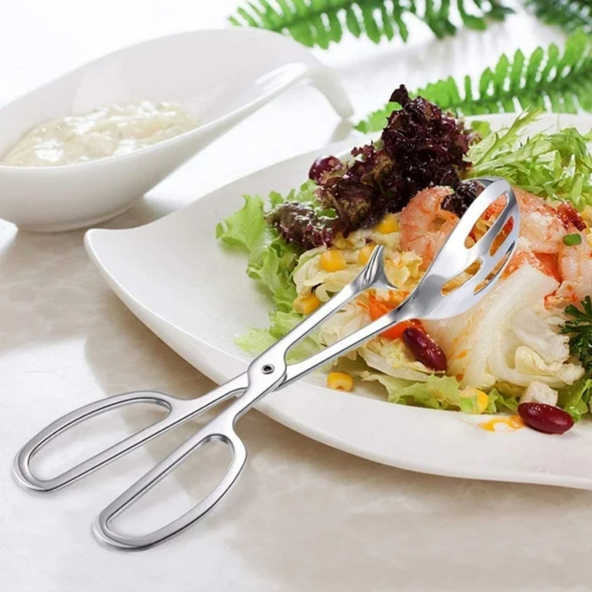 UU&T Stainless Steel Salad Tongs, 10'' Kitchen Tongs, Catering Serving Tongs, for Cake Bread Buffet Party, Dishwasher Safe, Sliver