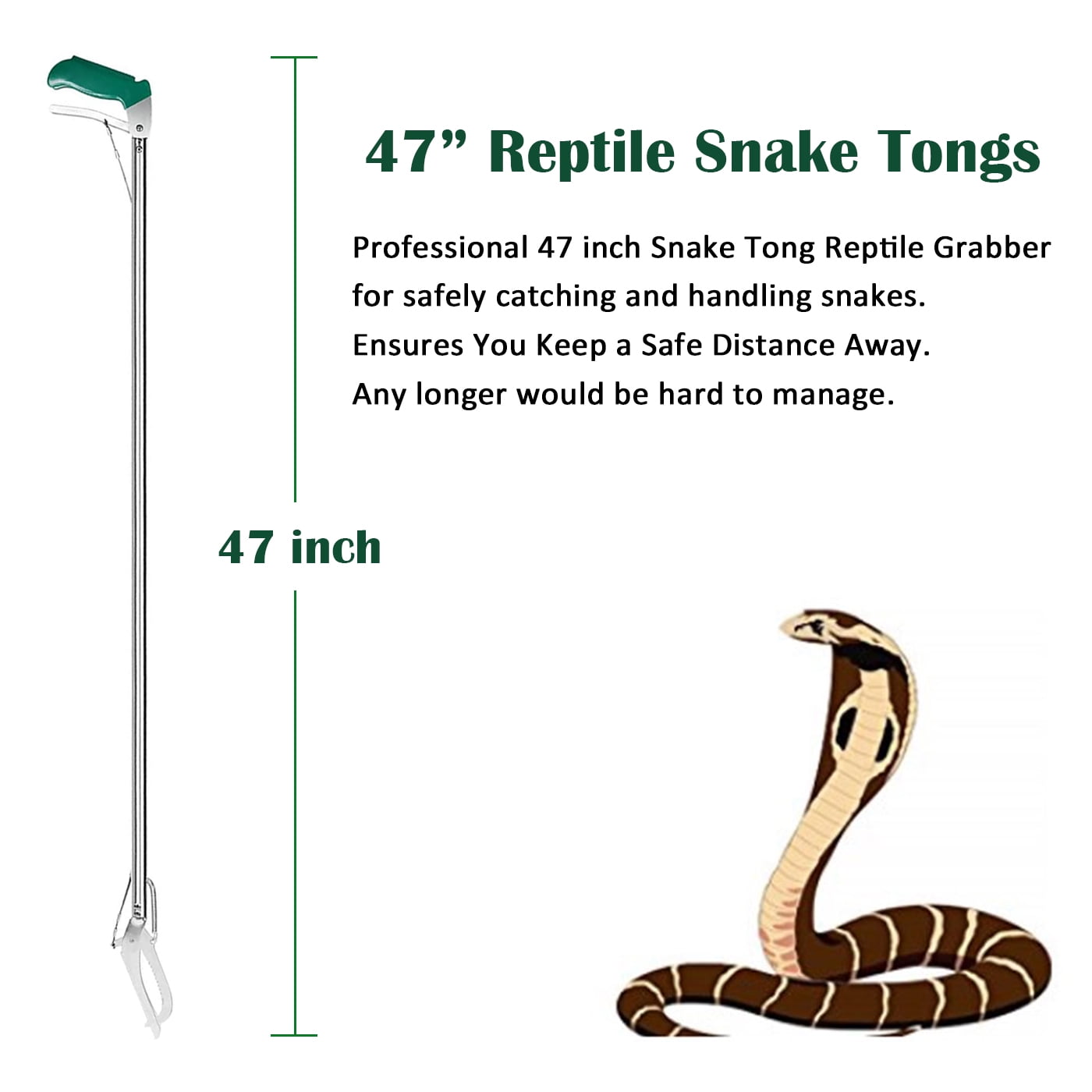 IC ICLOVER 47 inch Professional Standard Snake Tongs Reptile Grabber Rattle Snake Catcher Wide Jaw Handling Tool with Collapsible Stainless Steel Hook