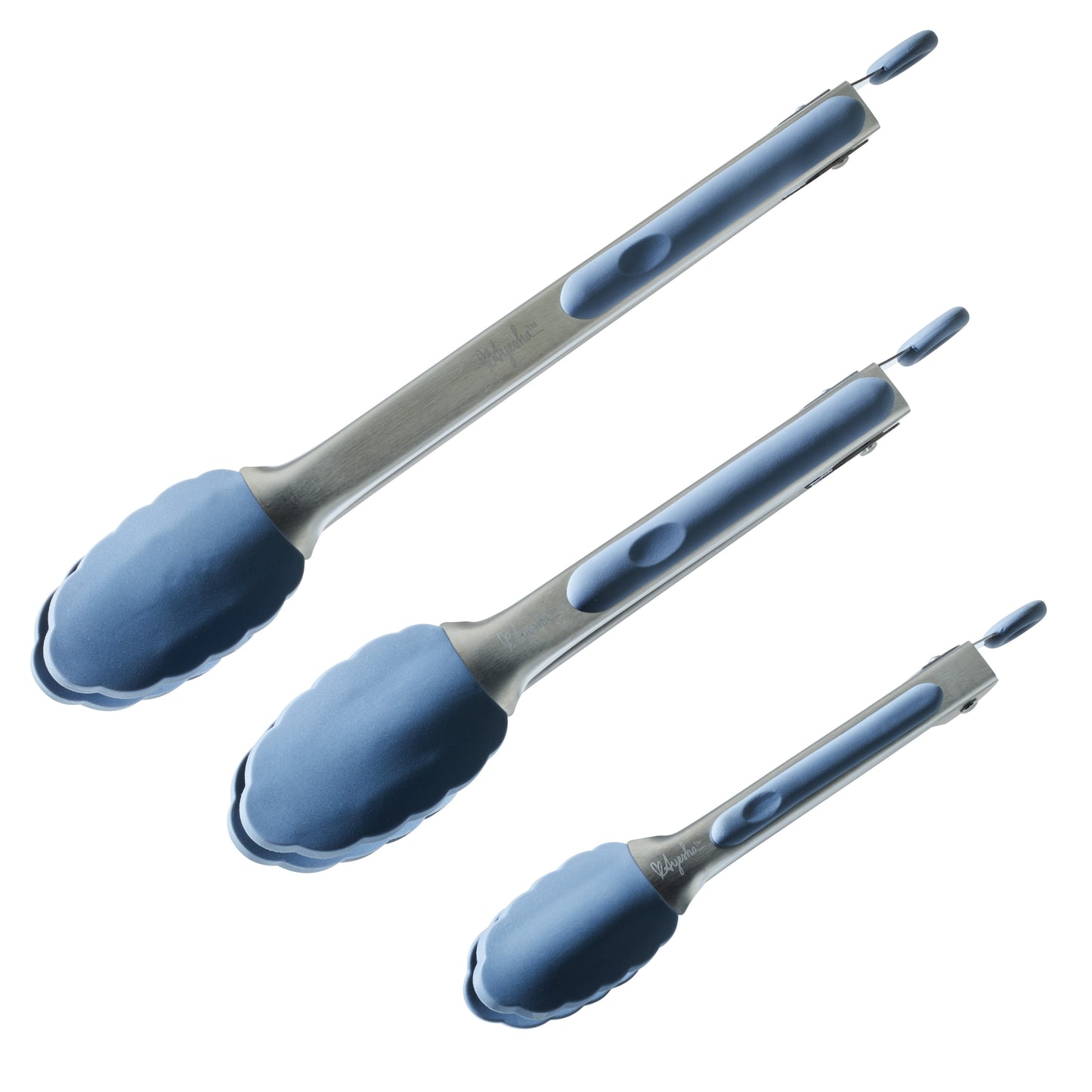 Ayesha Curry Kitchenware Tools and Gadgets Locking Tongs Kitchen Utensil Set, 3 Piece, Anchor Blue