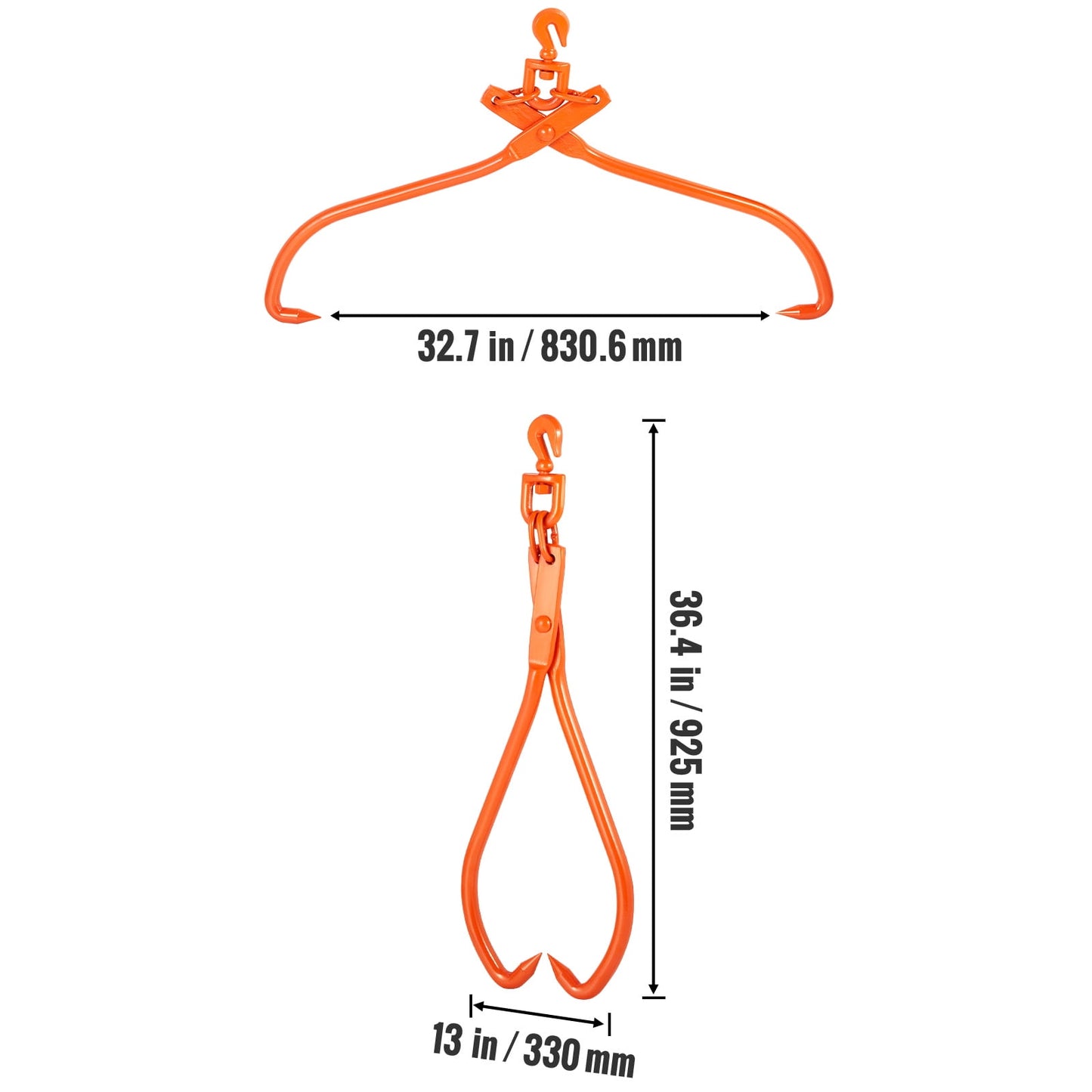 KFFKFF Lumber Handling Tongs, 32-inch 2-Pronged Log Lifting Tool, Robust Rotating Steel Wood Skidding Tongs, 1543 lbs/700 kg Load Limit, Ideal for Log Lifting, Management, Dragging & Transport