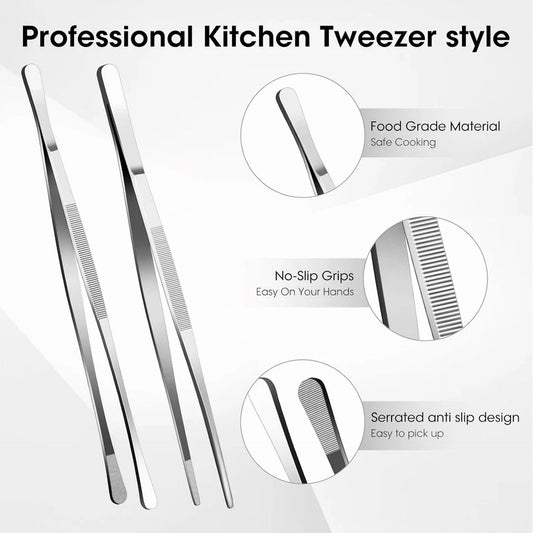 2 Pcs 12-Inch Stainless Steel Kitchen Tongs Tweezers For Cooking Camping