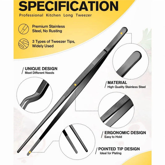 3Pcs Fine Cooking Tweezers Set,Professional Stainless Steel Food Tongs,Kitchen