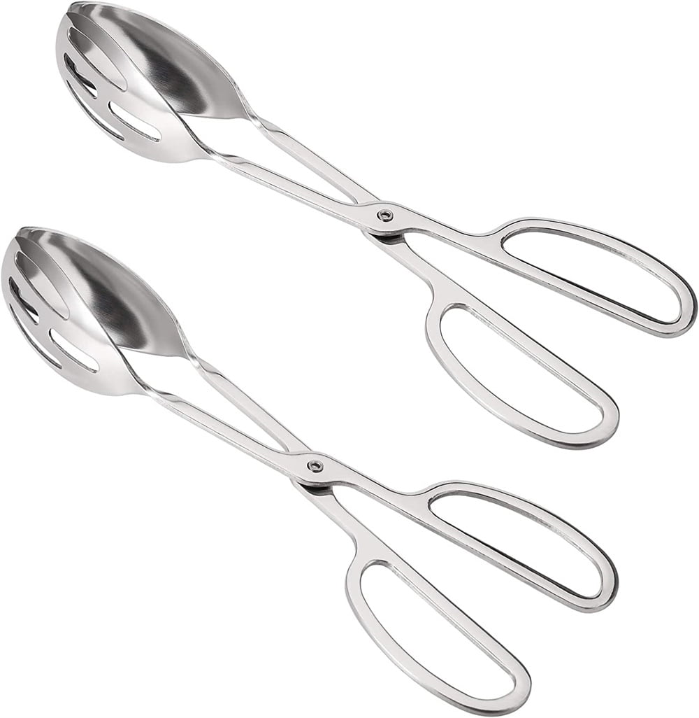 NOGIS 2 Pack Buffet Tongs Salad Tongs, 10 Inch Stainless Steel Food Serving Tongs Bread Tongs with Scissor Handles for Kitchen, Party