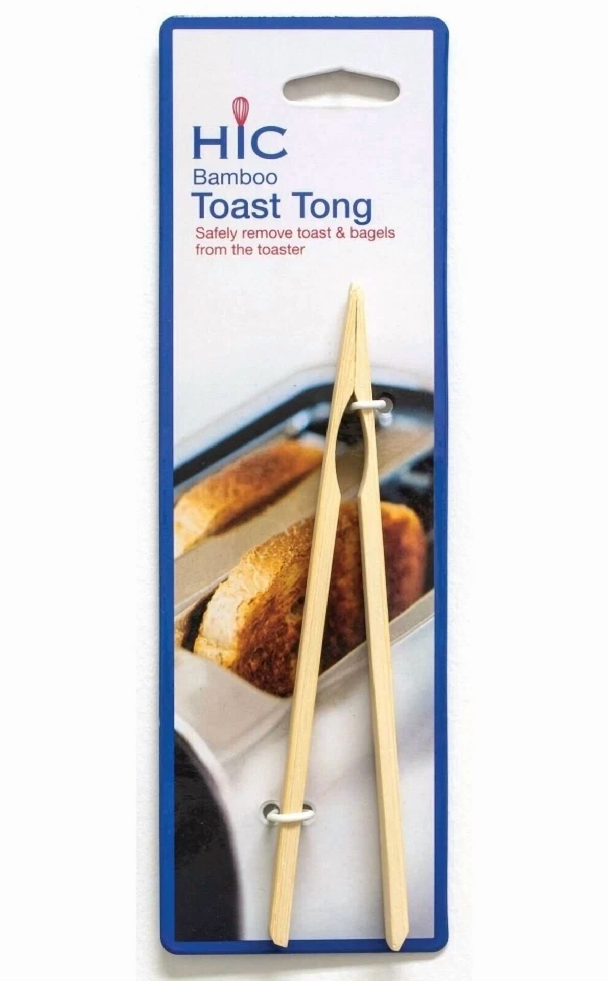 Hic 6.5" Natural Bamboo Toast Tongs - Bacon Bread Bagel Toaster Tong