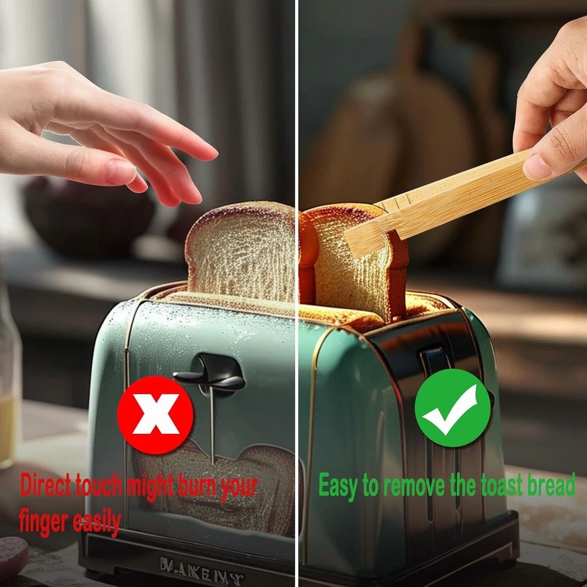 2Pcs Wooden Toaster Tongs 8 Inch Multipurpose For Bread Cheese Bacon
