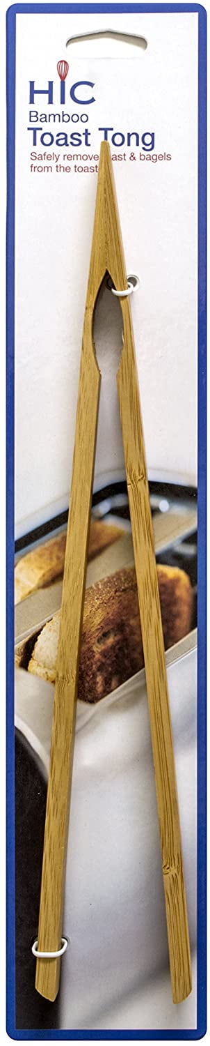 Harold Import Company HIC Natural Bamboo Toast Tongs Secure Grip 12"