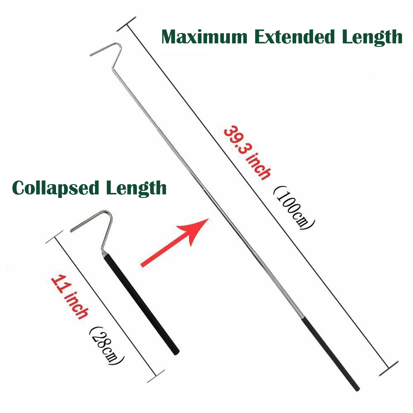 IC ICLOVER 47 inch Professional Standard Snake Tongs Reptile Grabber Rattle Snake Catcher Wide Jaw Handling Tool with Collapsible Stainless Steel Hook