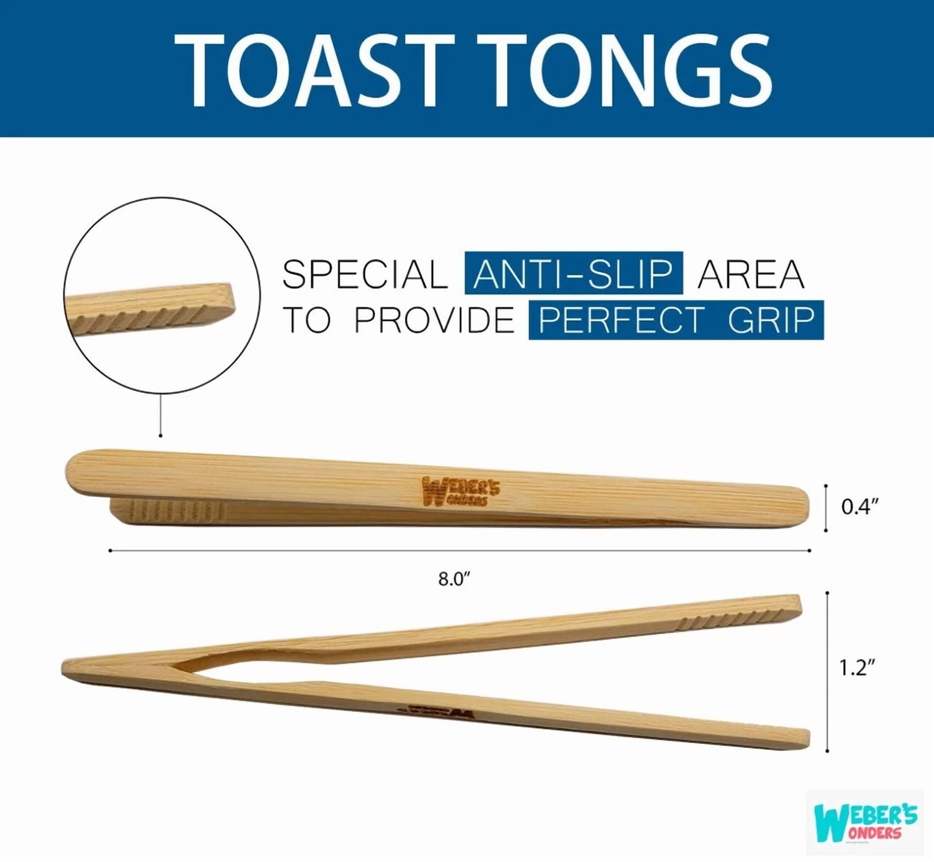 6 Pack Bamboo Toaster Tongs For Cooking - Kitchen Accessory - Bread Toast Bacon