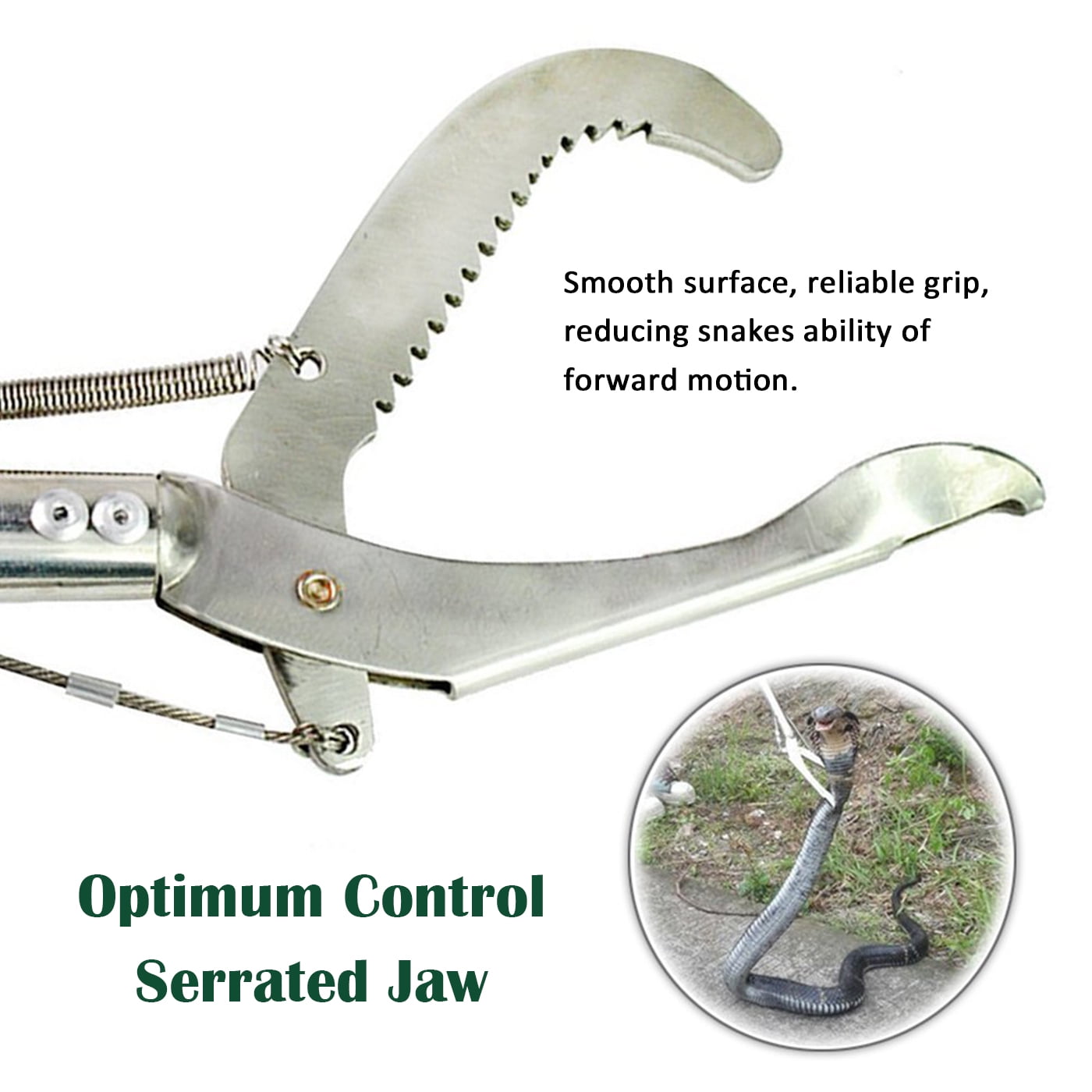 IC ICLOVER 47 inch Professional Standard Snake Tongs Reptile Grabber Rattle Snake Catcher Wide Jaw Handling Tool with Collapsible Stainless Steel Hook