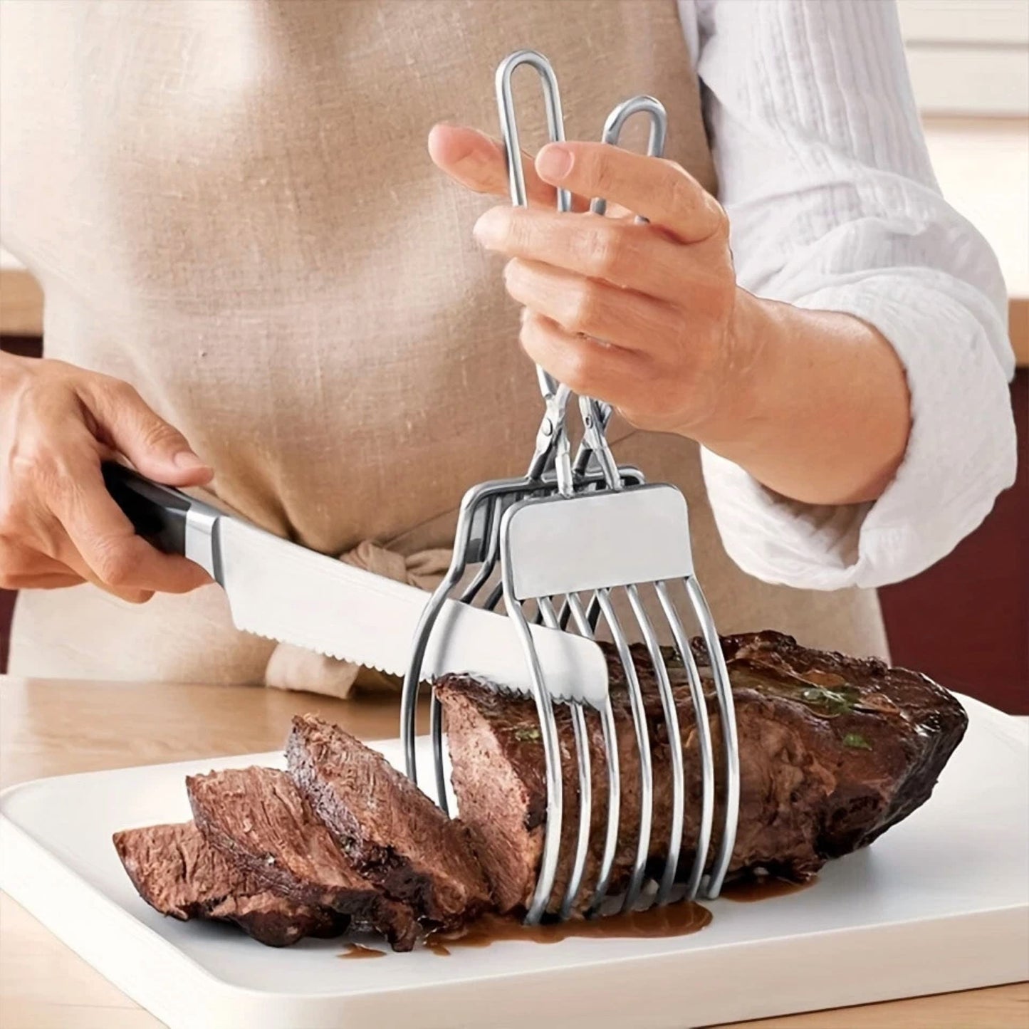 Meat Bread Slicing Tongs Stainless Steel Adjustable Meat Roast Beef Cutting Tong
