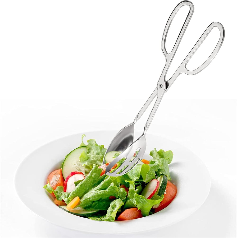 NOGIS 2 Pack Buffet Tongs Salad Tongs, 10 Inch Stainless Steel Food Serving Tongs Bread Tongs with Scissor Handles for Kitchen, Party