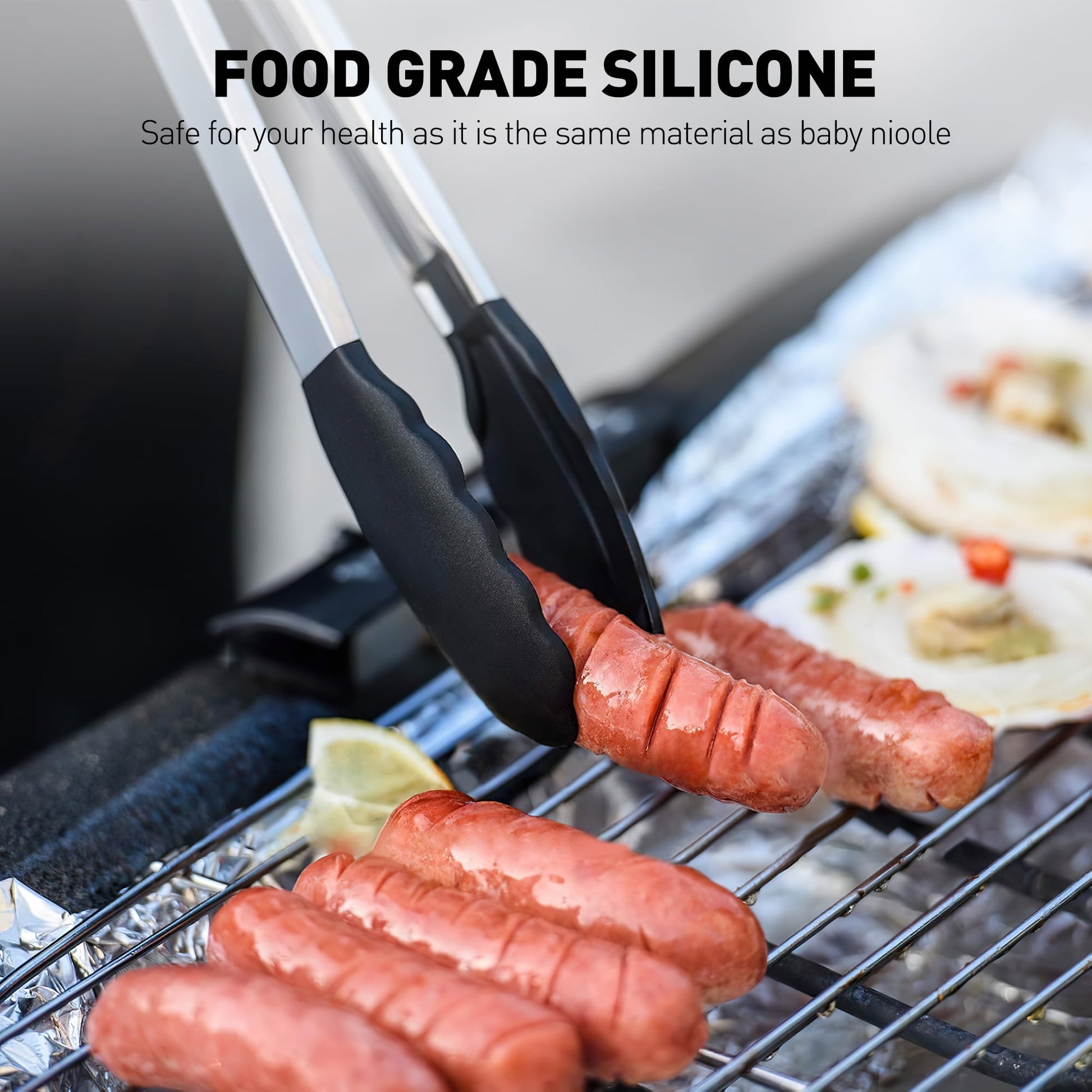 Premium Stainless Steel Locking Kitchen Tongs with Silicone Tips Kitchen Utensils, Grilling Set Including 4 Pieces (7", 9", and 12" Tongs for Cooking), Complete with an Oil Brush