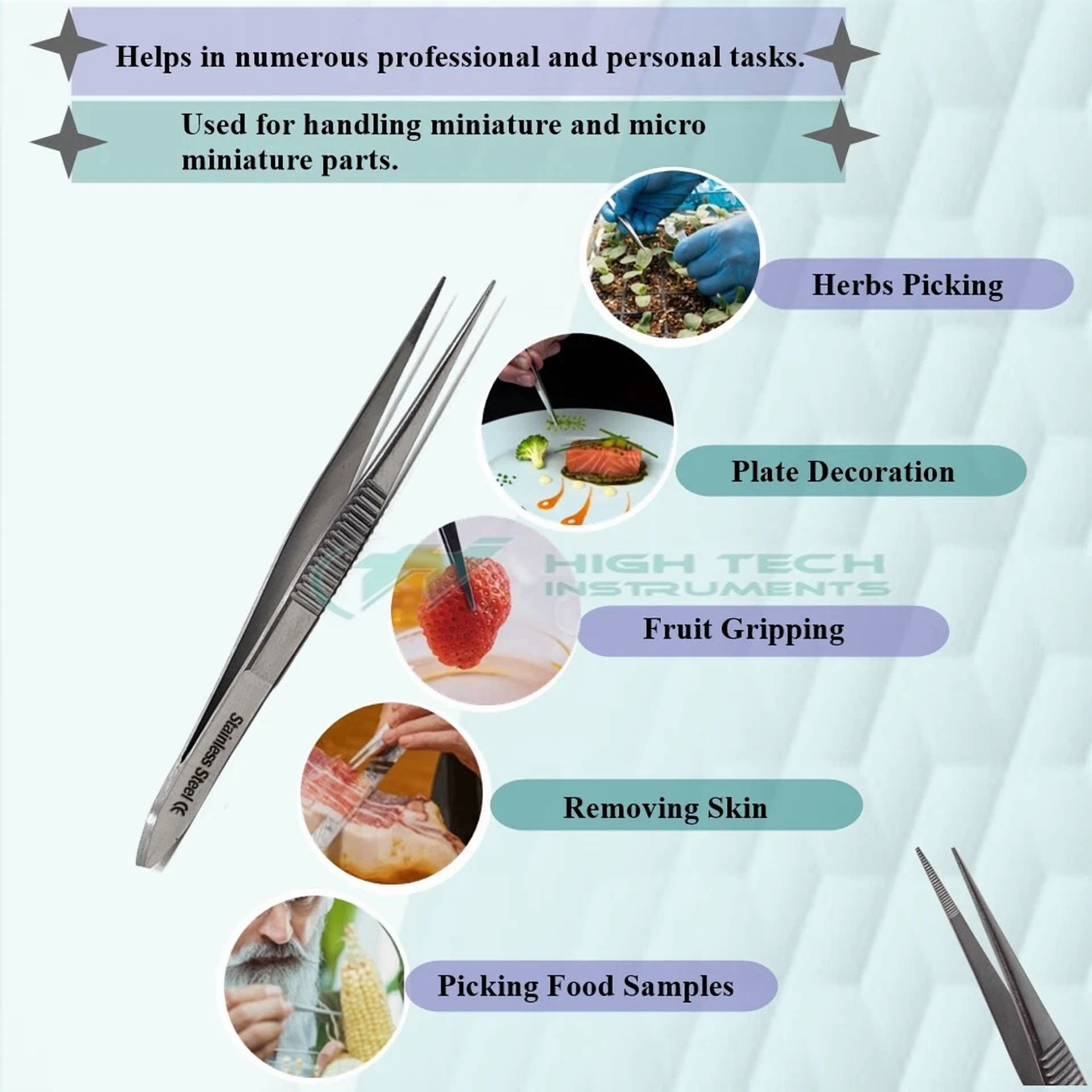 5X Kitchen Food Tweezers Stainless Steel Cooking Tongs 3.5" Fine Serrated Tips