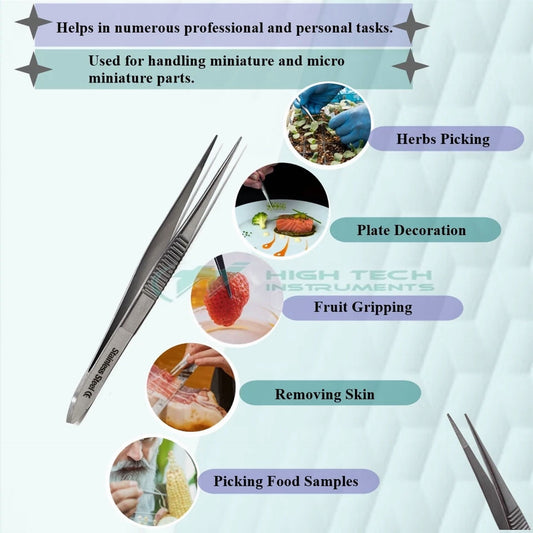 5X Kitchen Food Tweezers Stainless Steel Cooking Tongs 3.5" Fine Serrated Tips