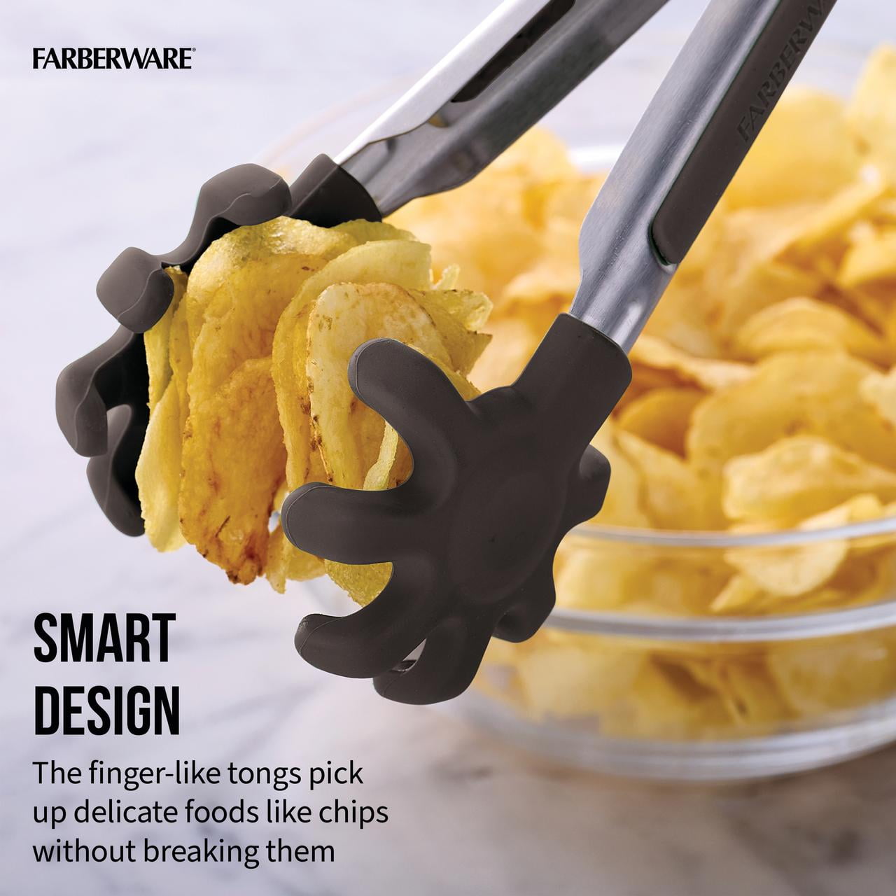 Farberware Professional Stainless Steel 7-Inch Flex Grip Multi-Use Serving Food Tongs