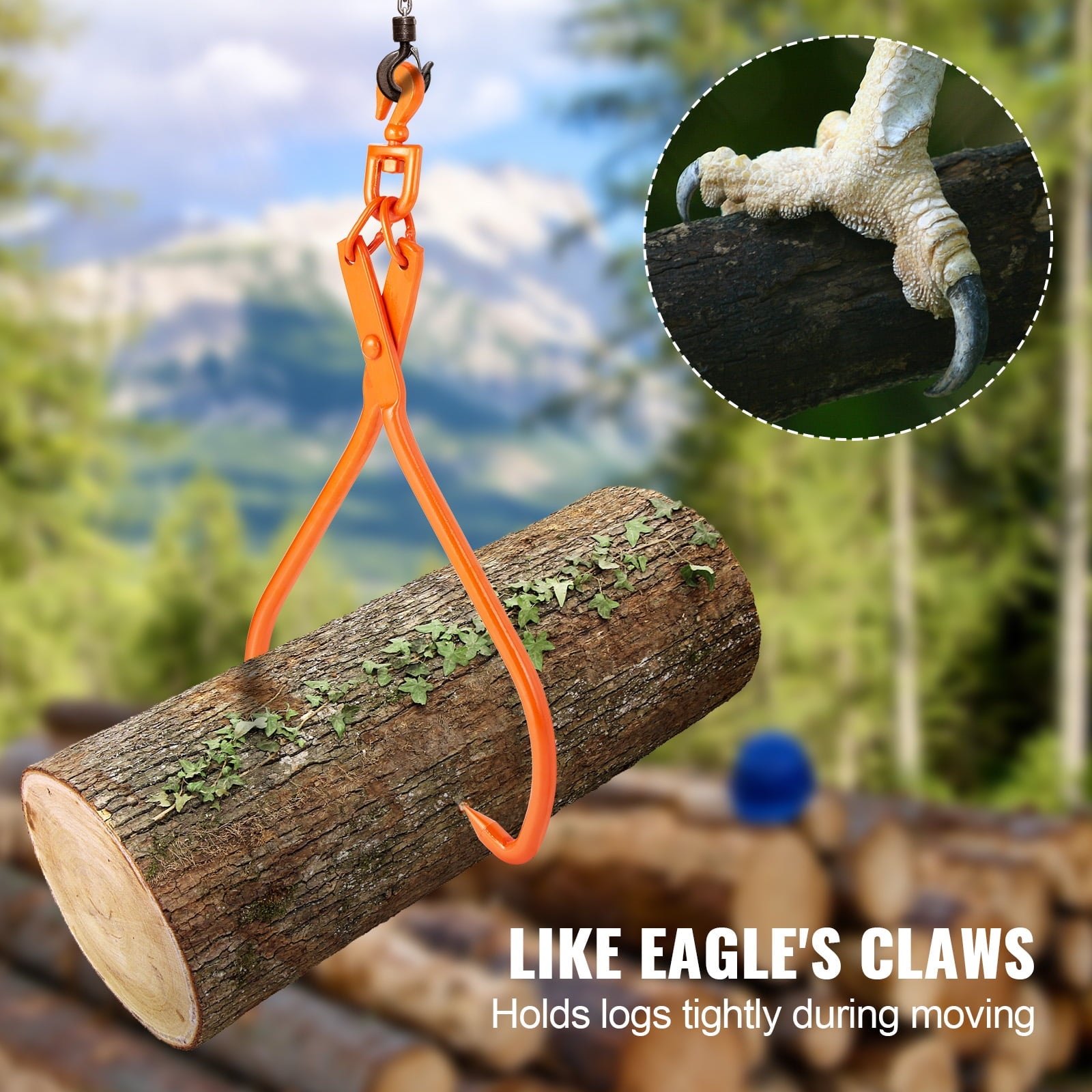 KFFKFF Lumber Handling Tongs, 32-inch 2-Pronged Log Lifting Tool, Robust Rotating Steel Wood Skidding Tongs, 1543 lbs/700 kg Load Limit, Ideal for Log Lifting, Management, Dragging & Transport