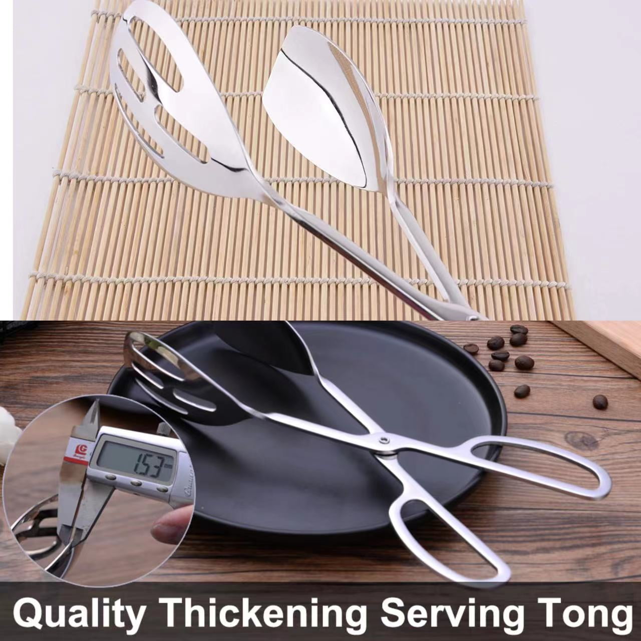UU&T Stainless Steel Salad Tongs, 10'' Kitchen Tongs, Catering Serving Tongs, for Cake Bread Buffet Party, Dishwasher Safe, Sliver