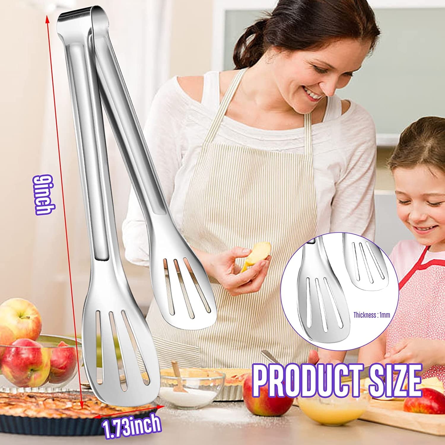 TAZEMAT 6 Pack Serving Tongs Kitchen Tongs,Buffet Tongs, Stainless Steel Food Tong Serving Tong,small tongs (9 Inch)